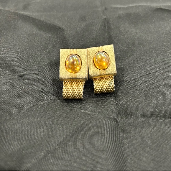 Other - 1970's Gold Mesh Wrap Cuff Links with Iridescent Glass Swanky Cufflinks